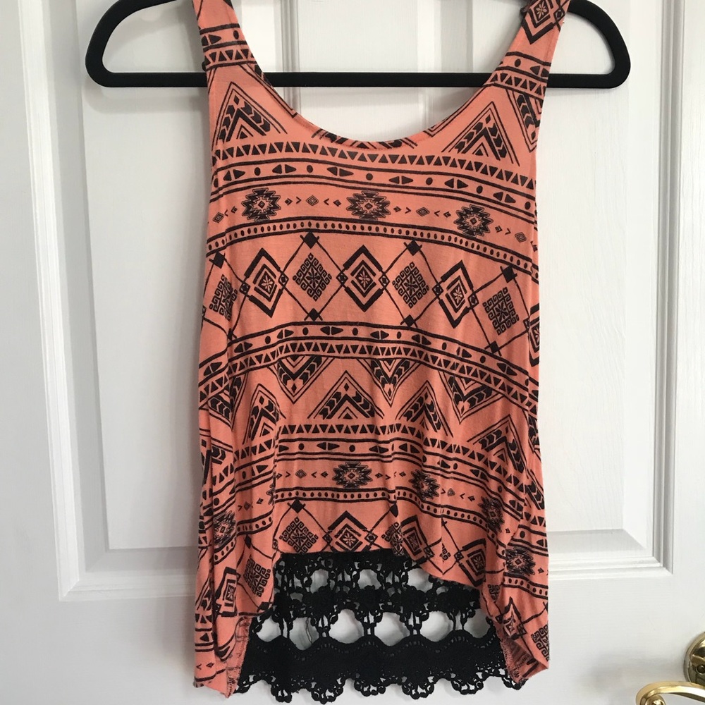 Orange tank with black lace back
